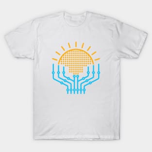 Solar Energy Rising Sun Digital Electric Circuit Prospering Hands T-Shirt